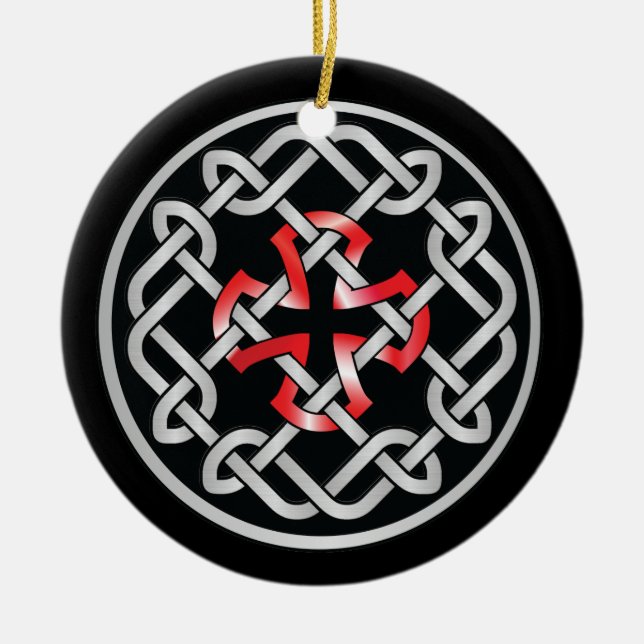 Keltisk Knut Röd Metallisk Cirkel Ornament (Framsidan)