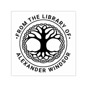 Keltisk Knut Träd des Livet #2F Biblioteksboknamn Självfärgande Stämpel