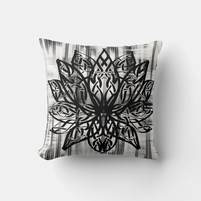 Keltisk Lotus-mandala – minimalistisk svart och vi Kudde (Framsida)