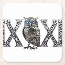Keltisk Mekanisk Uggla Silver Steampunk Underlägg Papper Kvadrat