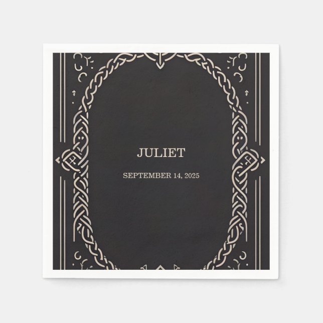 Keltisk nordisk rolig medeltida rulle bröllopsdusc pappersservett (Framsidan)