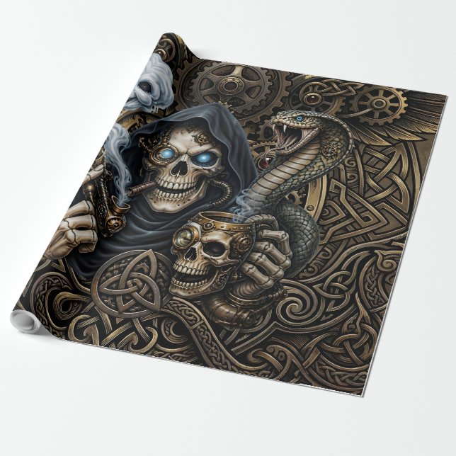Keltisk Steampunk Dödens Ångel  Presentpapper (Utrullad)
