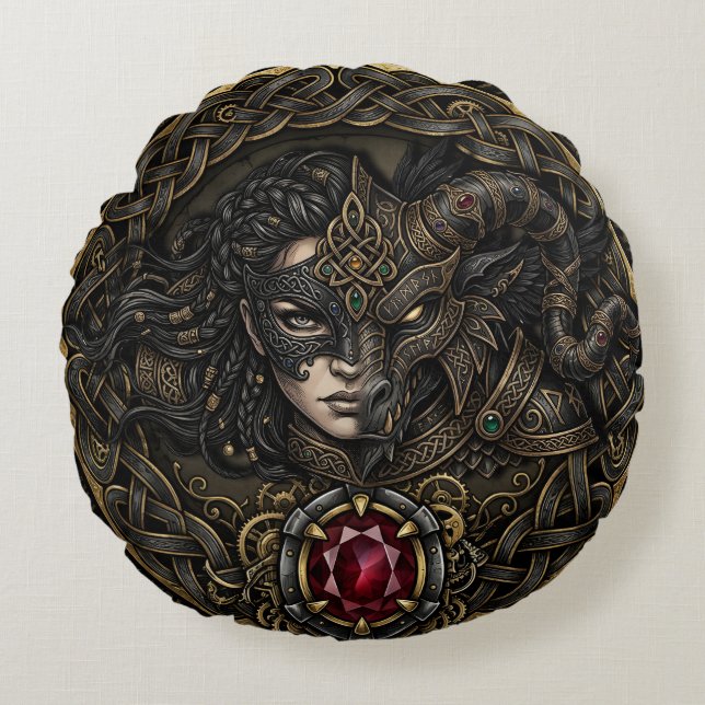 Keltisk Steampunk-krigare.  Rund Kudde (Framsidan)