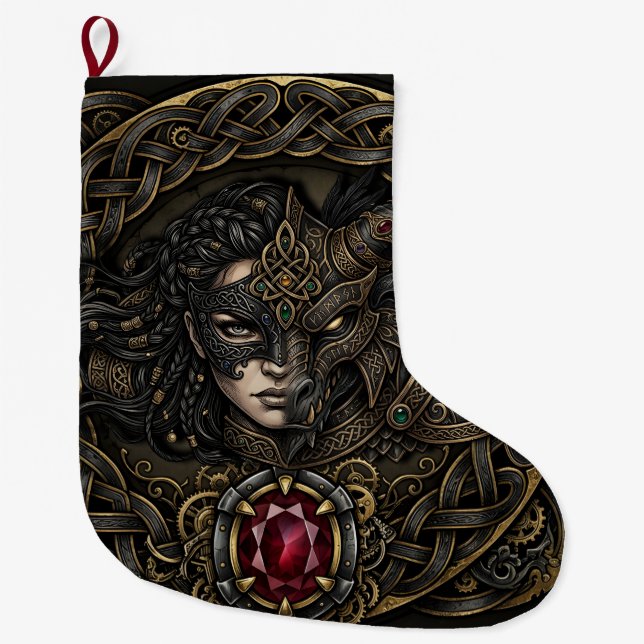 Keltisk Steampunk-krigare.  Stor Julstrumpa (Framsidan)