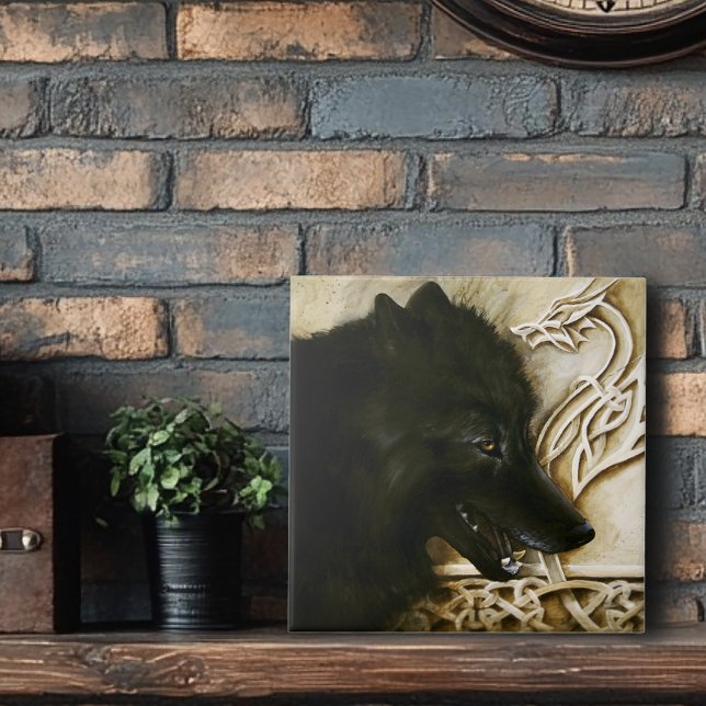 Keltisk Svart Varg Kakelplatta (Skapare uppladdad)