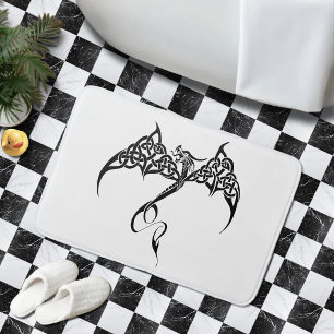 Keltisk tribal drake knutarbete svart vitt fantasy badrumsmatta