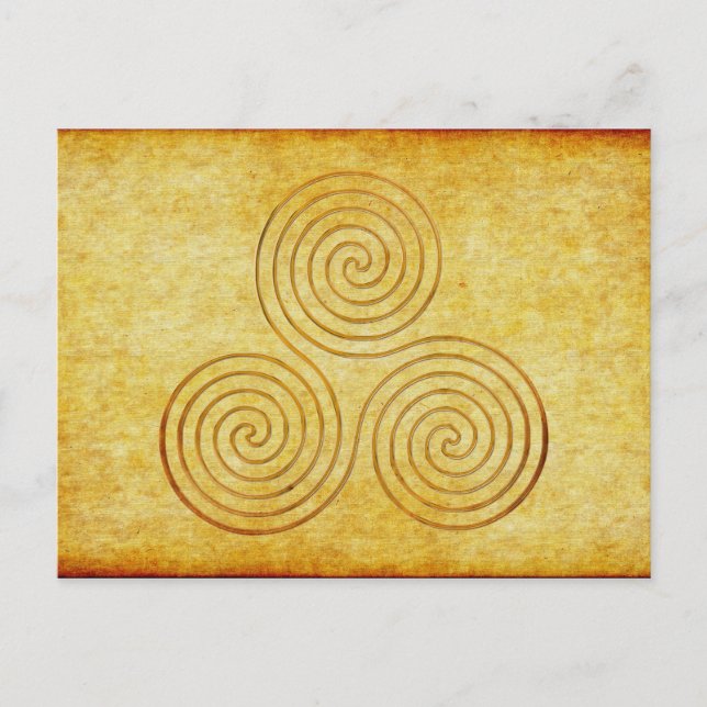 keltisk trippelspiral - antika guld enfärgad vykort (Framsida)