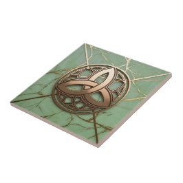 Keltisk triquetra på salvia-marmor med guldådror kakelplatta