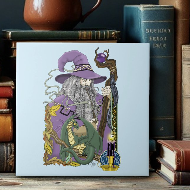 Keltisk trollkarlsdrake fantasy lila kakelplatta (Skapare uppladdad)