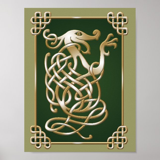 Keltisk varg - grön bakgrund poster (Framsidan)