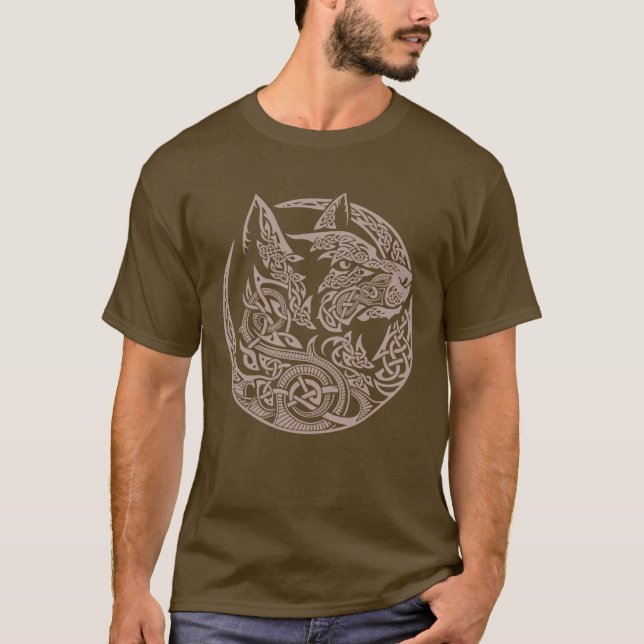 Keltisk varg knutna mönster tribal konst design t shirt (Framsida)