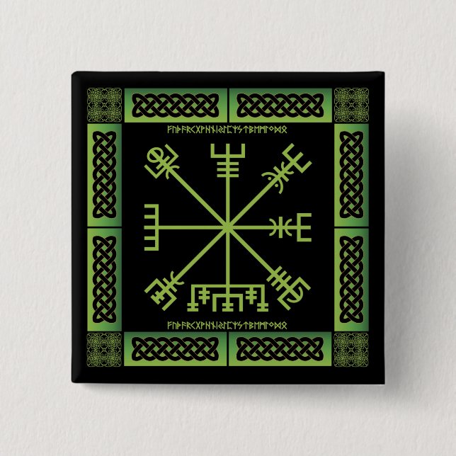 Keltisk Vegvisir-knapp (fyrkantig) Knapp (Framsida)