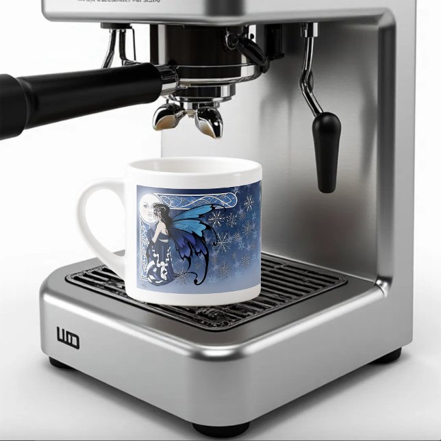 Keltisk Vintermåne Änglablå Snöflingor Fantasy Espressomugg (Skapare uppladdad)