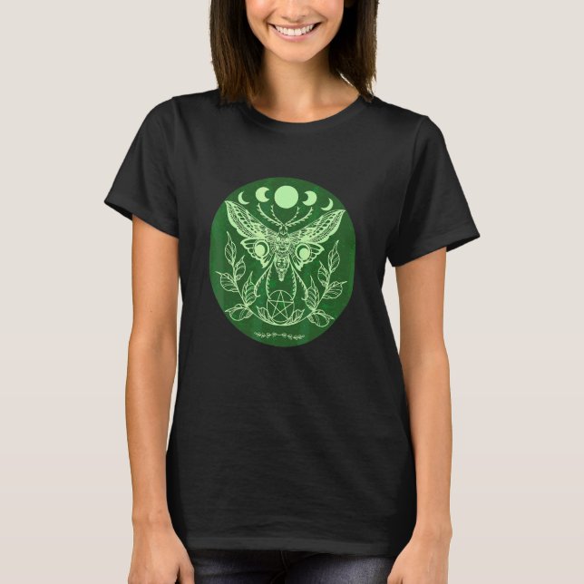 Keltisk Wicca Ostara Ockult Månmoth T Shirt (Framsida)