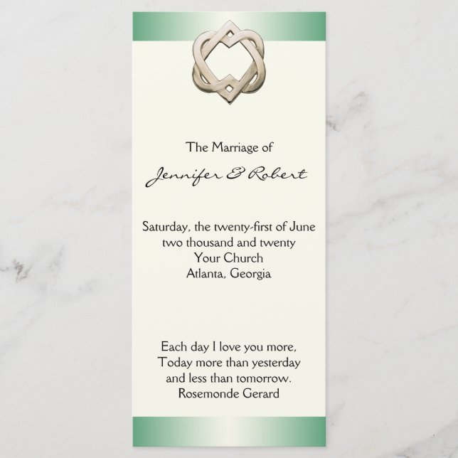 Keltiska hörn på Bröllopsprogrammet Grönt övertoni Program (Framsida)