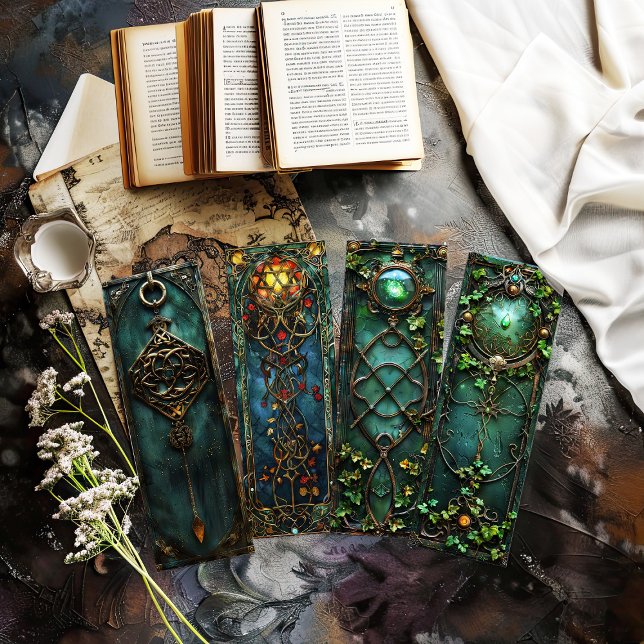 Keltiska irländska knutbokmärken, Fantasybokmärken (collection of 4 celtic irish bookmarks - cut out bookmarks)