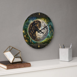 Keltiska Yin Yang Vargar – Steampunk Harmoni.  Stor Klocka