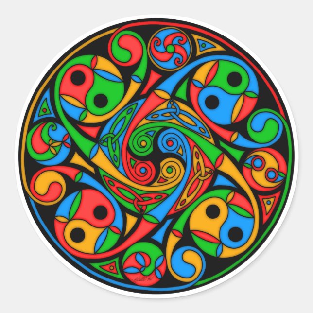 Keltiskt glasaktigt Spiral Runt Klistermärke (Framsida)