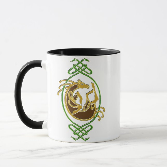 Keltiskt hästknutverk - Grönt & Guld Mugg (Vänster)