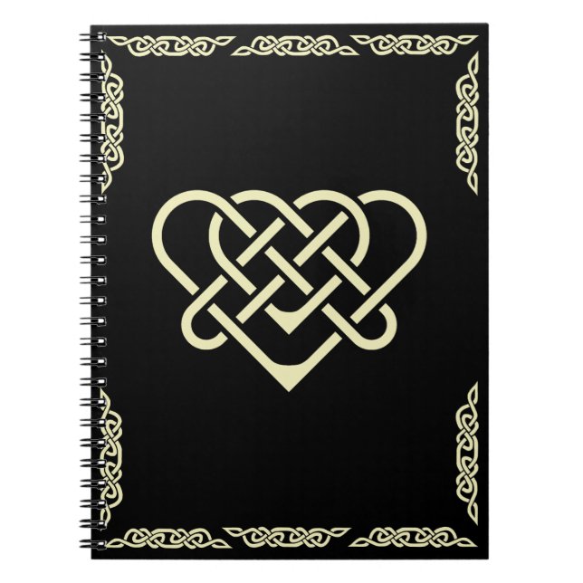 Keltiskt hjärta med keltiskt brakat gräns benvitt anteckningsbok (Framsidan)