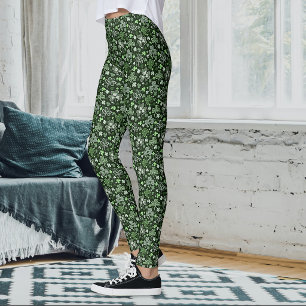 Keltiskt klöver Mönster Gröna Irländska Hjärtan Leggings