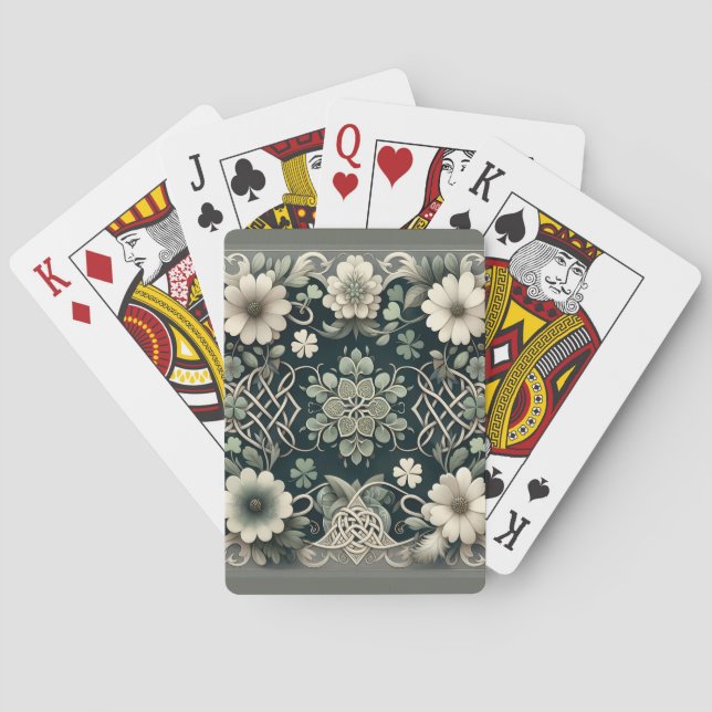 Keltiskt klöverblommigt charm casinokort (Baksidan)