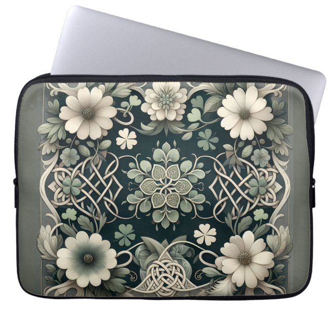 Keltiskt klöverblommigt charm laptop fodral (Framsidan)