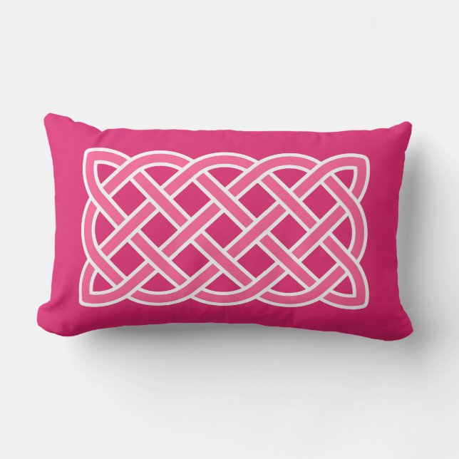 Keltiskt knutmönster, fuchsia rosa och vit lumbarkudde (Framsida)