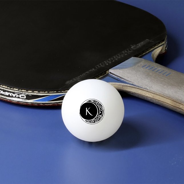 Keltiskt Knutmönster Måne Cirkel Monogram Svart Vi Pingisboll (Skapare uppladdad)