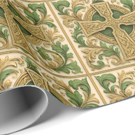 Keltiskt kors Grön Guld Skulpterat Utseende Presen Presentpapper