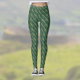 Keltiskt kors och irländsk klövergrön vintagelook leggings