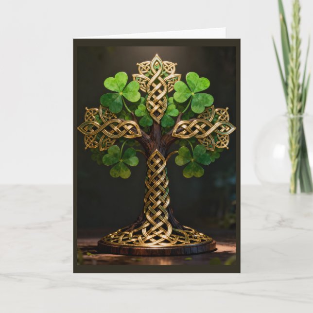 Keltiskt kors och Shamrocks St. Patricks dag Helgkort (Framsida)