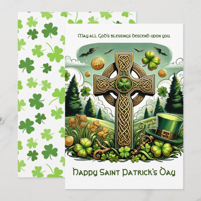 Keltiskt kors: St Patrick's Day-firande Julkort (Fram/baksida)