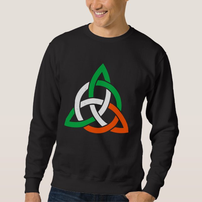 Keltiskt kors Trinity Knut Triquetra Irländsk Flag Lång Ärmad Tröja (Framsida)