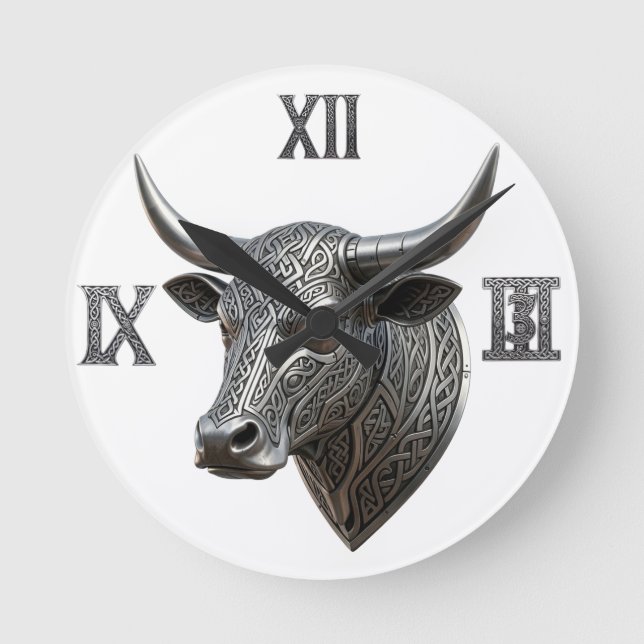 Keltiskt silvertjurhuvud Viking Keltisk Rund Klocka (Framsida)