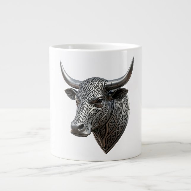 Keltiskt silvertjurhuvud Viking Keltiskt Jumbo Mugg (Framsidan)