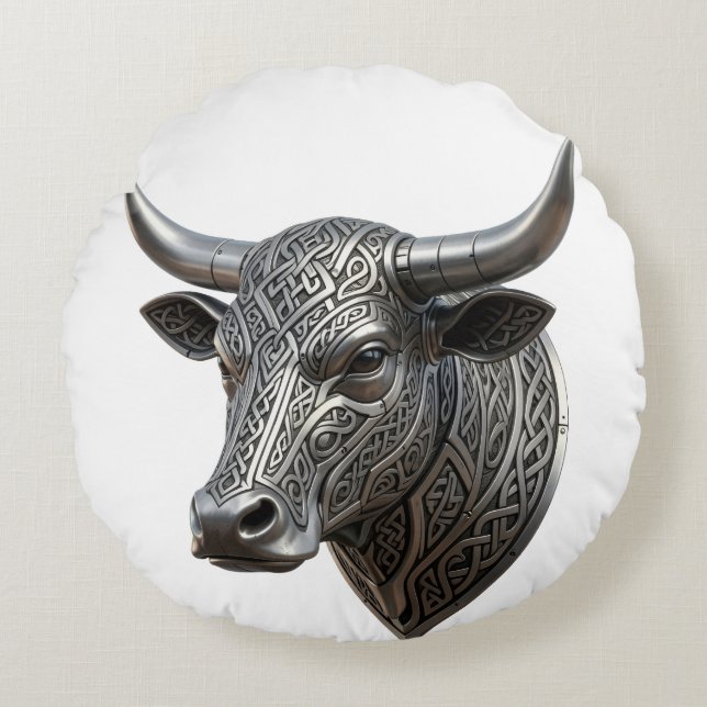 Keltiskt silvertjurhuvud Viking Keltiskt Rund Kudde (Framsidan)