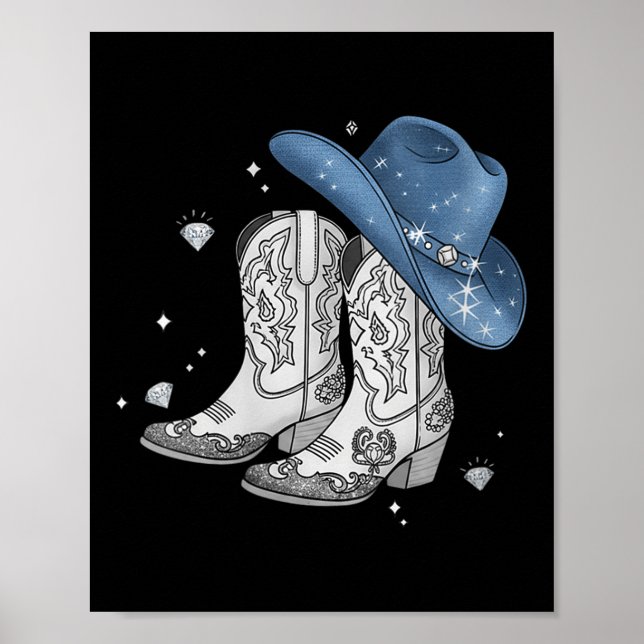 Kemens Denim&amp; Diamonds Black Tee Western Cowg Poster (Framsidan)