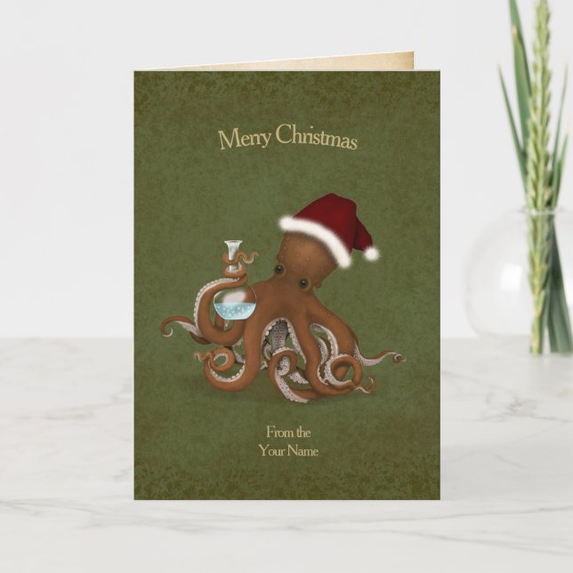 Kemi Octopus Vintage Parchment jul Tack Kort (Framsida)