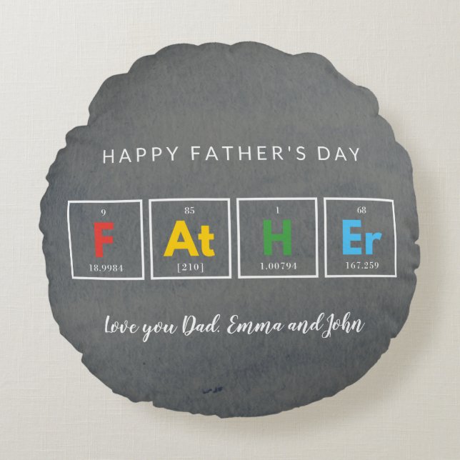 Kemi,Vetenskap,Rollig,Pappa,Grå,Fars dag Runt Rund Kudde (Framsidan)
