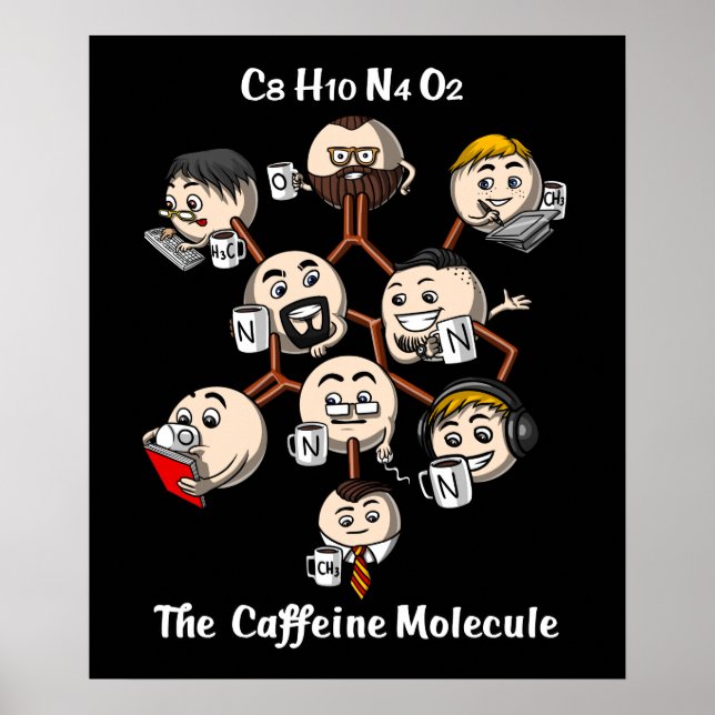 Kemikalie Caffeine Molecule Science Coffee Geek Poster (Framsidan)