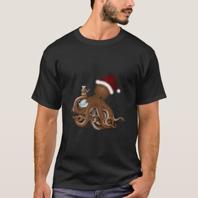 Kemikalie Octopus i jultomten Steampunk jul T Shirt (Framsida)