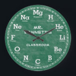 Kemikalie Science Chalkboard Personalizable Clock Stor Klocka<br><div class="desc">Ett unikt periodiskt bord av dekorativ väggklocka för kemisk personlig i inslag. Underbart tillägg till alla hem,  skolor eller kontor. Det är också en underbar presentidé för vilken lärare eller professor som helst.</div>