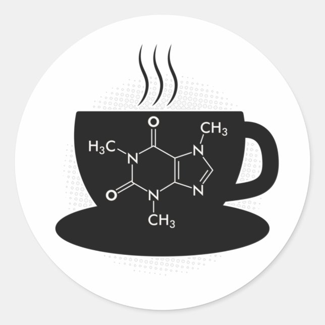 Kemikaliemisk koffeinmolekyl runt klistermärke (Framsida)