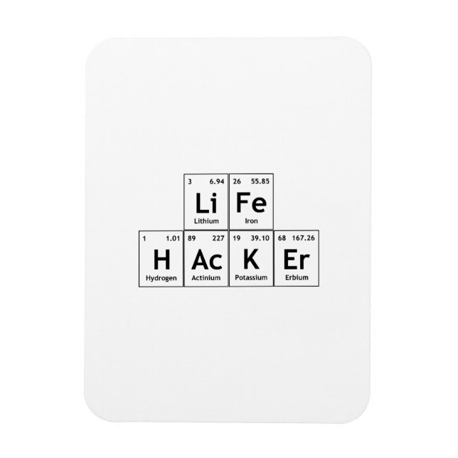 Kemikalien LiFe HAcKEr Inslag Periodic Bord Ord Magnet (Vertikal)
