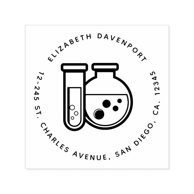 Kemikalietestub och bägare Adress Självfärgande Stämpel (Design)