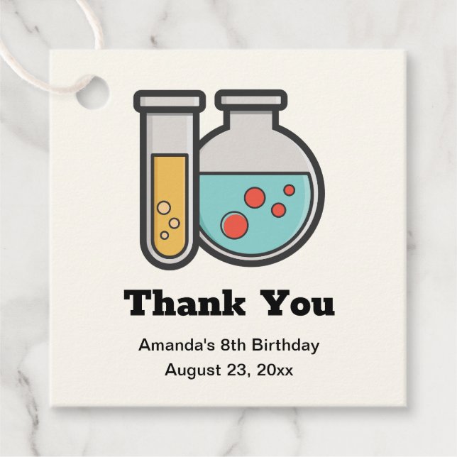 Kemikalietestub och bägare, födelsedagsdag Tack Gåvor Etiketter (Framsida)