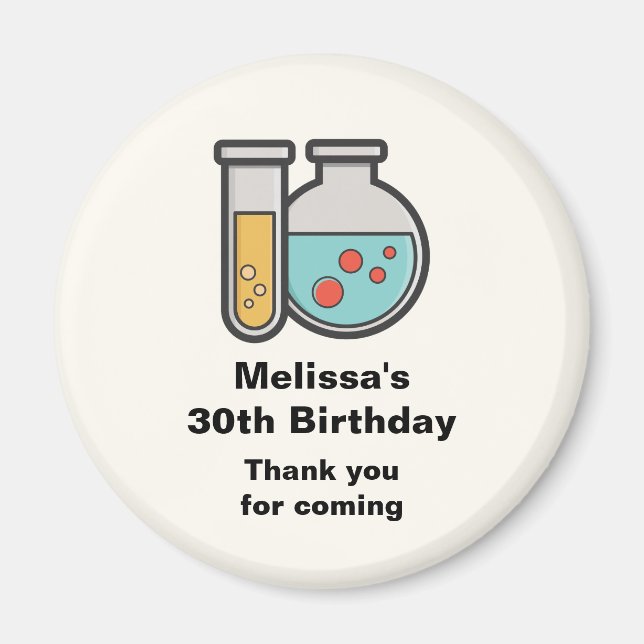 Kemikalietestub och bägare, födelsedagsdag Tack Magnet (Framsidan)