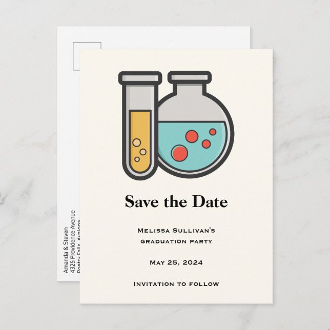 Kemiprovrör och bägare meddelande vykort (Fram/baksida)