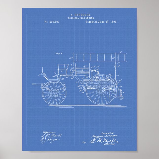 Kemisk brandmotor 1893 Patent Art Blueprint Poster (Framsidan)